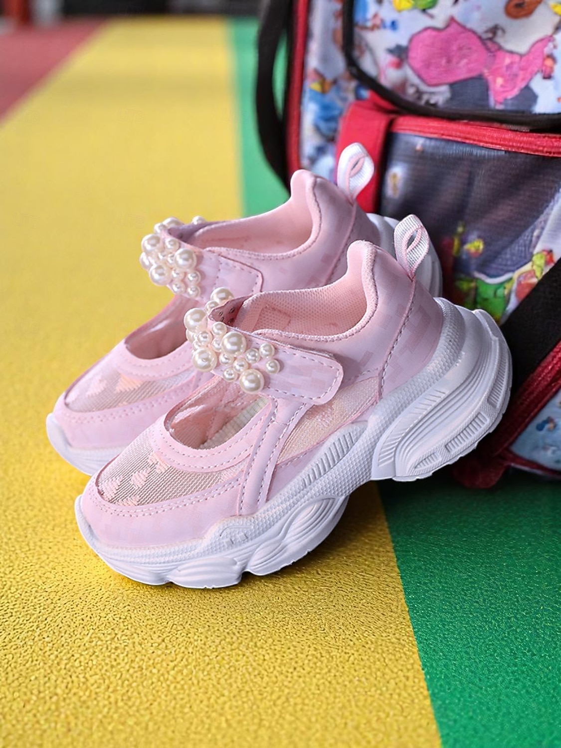 Rosa Mary Jane-sneakers i netting med perlemorrem til jenter – pustende, lette sportssandaler til skolestart, for lekeplass og hverdagsbruk 2025 - $24.99 –P5