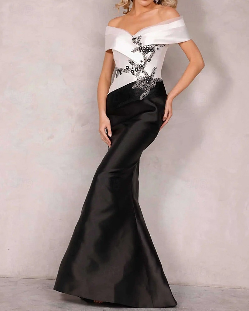 Meerjungfrau  Trompete Abendkleid Elegantes Kleid Formelle Hochzeit Bodenlang Ärmellos Offene Schulter Satin mit Perlen 2025 - $158.99 –P13
