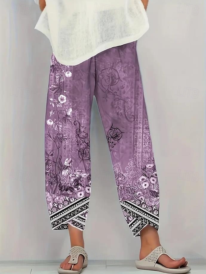 Pentru femei Picior Larg chinez Pantaloni largi Vacanță Epocă Stilul etnic Lungime până la glezne Talie Înaltă Floral Grafic Imprimare Termic cald Respirabil Απαλό Micro-elastic Vacanță Stradă Casual 2025 - $9.99 –P5