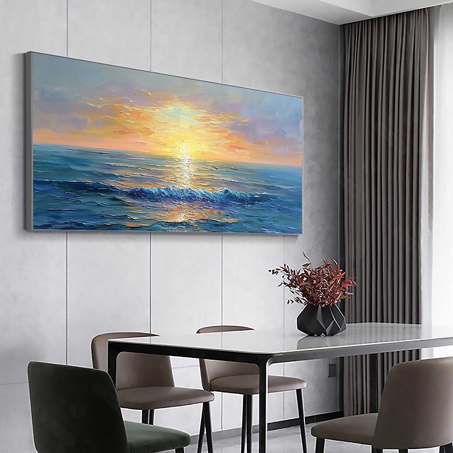 Handmade Original Sunset Ocean Oil Painting On Canvas Abstract Seascape Wall Art for Home Decor With Stretched Frame Without Inner Frame Painting 2025 - $141.99 –P5