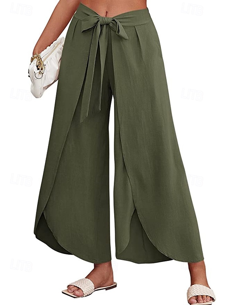 Mujer Pantalones de lino y algodón pantalones Casual Longitud total Cintura Media Plano Cintura elástica Separado Al Aire Libre Cómodo Festivos Ropa Cotidiana Fin de semana Albaricoque PEC Celeste 2025 - $25.99 –P9