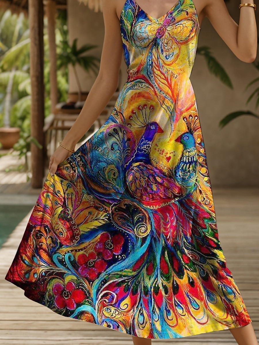 Women's Maxi Dress Sundress A Line Dress Slip Dress Vacation Casual Flowy Beach Regular Fit Floral Graphic Animal Sleeveless V Neck Spaghetti Strap Yellow Red Blue Purple Summer Spring 2025 - $34.99 –P3