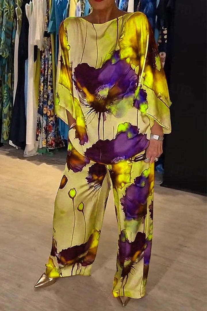 Dame Mărime EU / US2 Pieces SetsModă Stilat Trening Bolero Top Lungime Manșon 3/4 Rotund Floral Imprimeu Purtare Zilnică Negru Galben Roz Îmbujorat Toate Sezoanele Potrivire Largă 2025 - $26.99 –P1