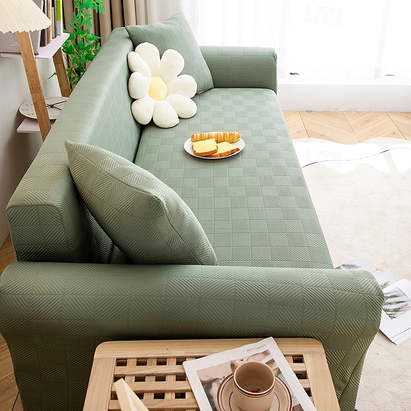 Stretch Sofa Cover Slipcover Elastic Sectional Couch Armchair Loveseat 4 or 3 seater L shape Jacquard Grey Water Repellent Plain Solid Soft Durable Washable 2025 - $45.99 –P13