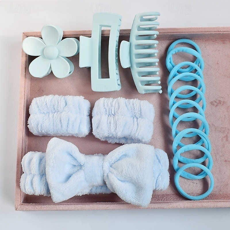 Conjunto de 16 faixas de cabeça para cuidados com a pele, conjunto de faixas de cabeça para lavagem facial, spa e maquiagem, incluindo 1 faixa de cabelo, pulseira, 3 grampos de cabelo e 10 elásticos de 2025 por $9.49 –P6