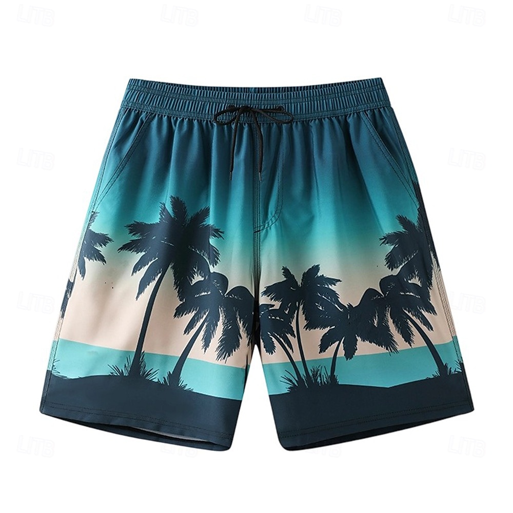 Homens Calção Shorts de praia Bolsos Com Cordão Imprimir Gráfico Folha Árvore Respirável Secagem Rápida Comprimento do joelho Ao ar livre Férias Casa Férias Estilo Étnico Azul Céu Azul escuro de 2025 por $17.99 –P6
