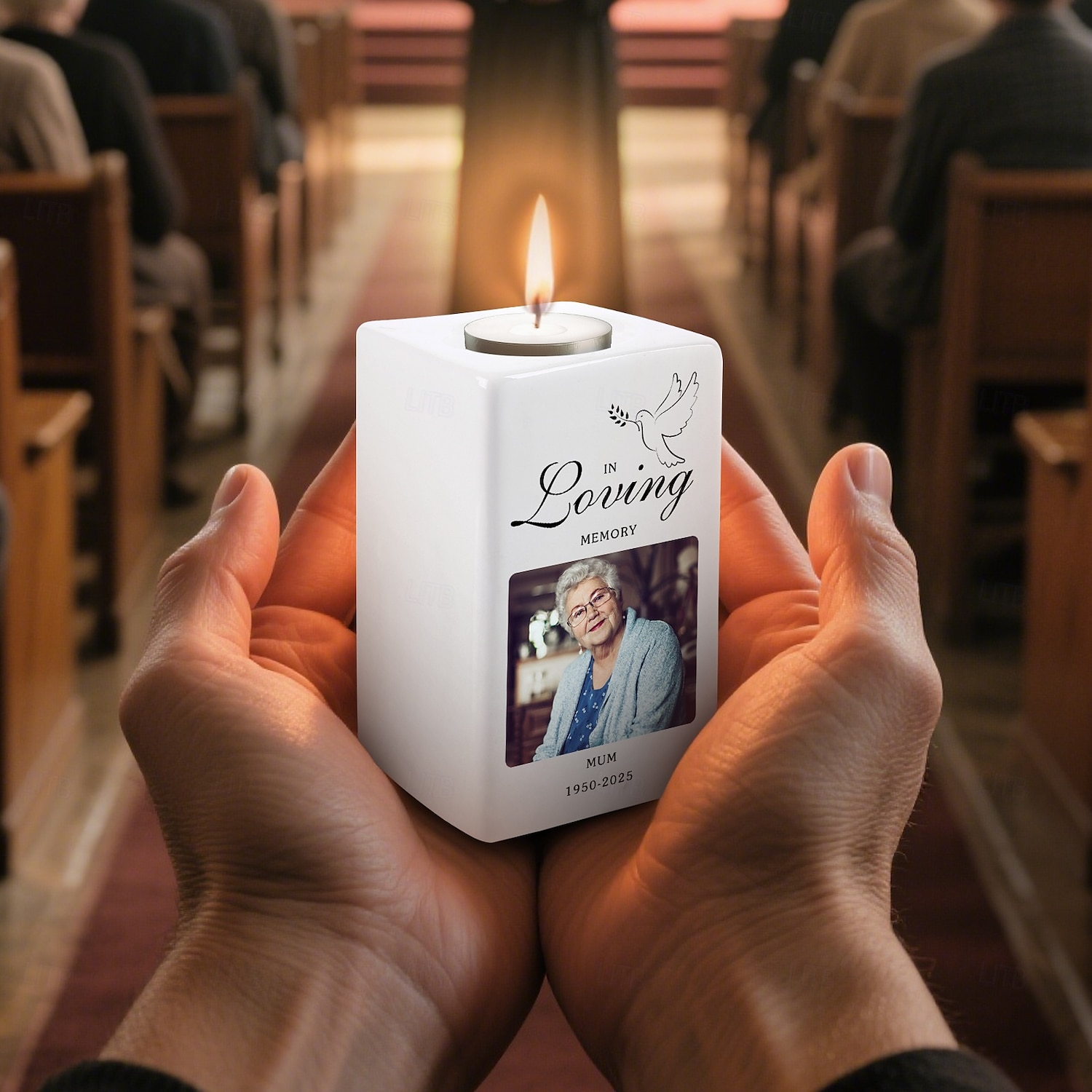 Personalizovaný pamětní svícen, keramický suvenýr s fotografií, dárek k upomínkovým předmětům, vzpomínkový dárek pro tatínka, domácího mazlíčka, soustrast ke Dni otců, Vánocům, narozeninám 2025 - $29.99 –P5