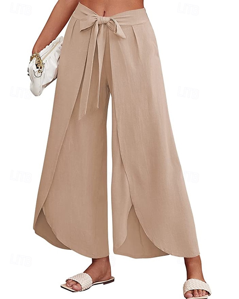 Mujer Pantalones de lino y algodón pantalones Casual Longitud total Cintura Media Plano Cintura elástica Separado Al Aire Libre Cómodo Festivos Ropa Cotidiana Fin de semana Albaricoque PEC Celeste 2025 - $25.99 –P1