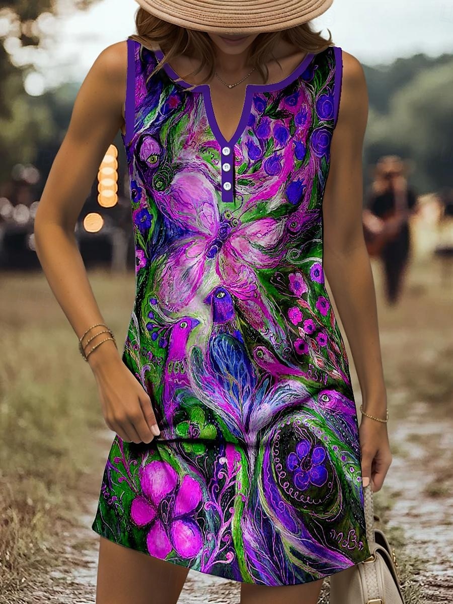Damen Minikleid Sommerkleid Shiftkleid Schulterfreies Kleid Urlaub Lässig Outdoor Ausgehen Strand Normale Passform Blumen Grafik Tiermotiv Ärmellos V Ausschnitt Gelb Rote Königliches Blau Blau Sommer 2025 - $21.99 –P6