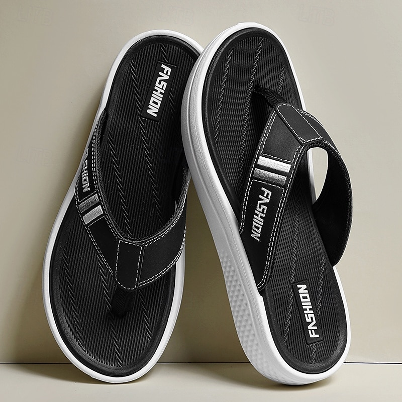 Men's Black Thick Sole Flip Flops with Soft Footbed and Fashion Strap Design for Adults Comfortable Summer Slippers for Beach Vacation Poolside Lounge Daily Shower Use 2025 - $26.99 –P1