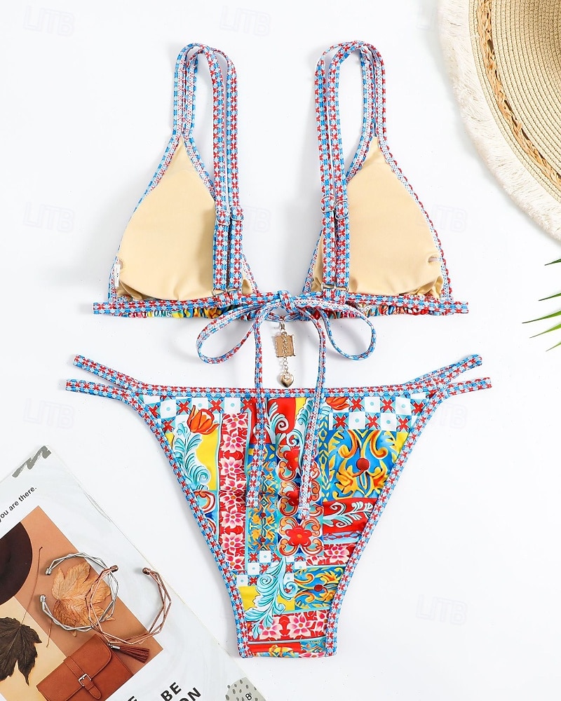 Femmes Maillots de Bain Bikini 2 pièces Maillot de bain Dos nu Tropical Tenues de plage Fleur Col en V Sans manches Maillots de bain de 2025 ? $22.99 –P8