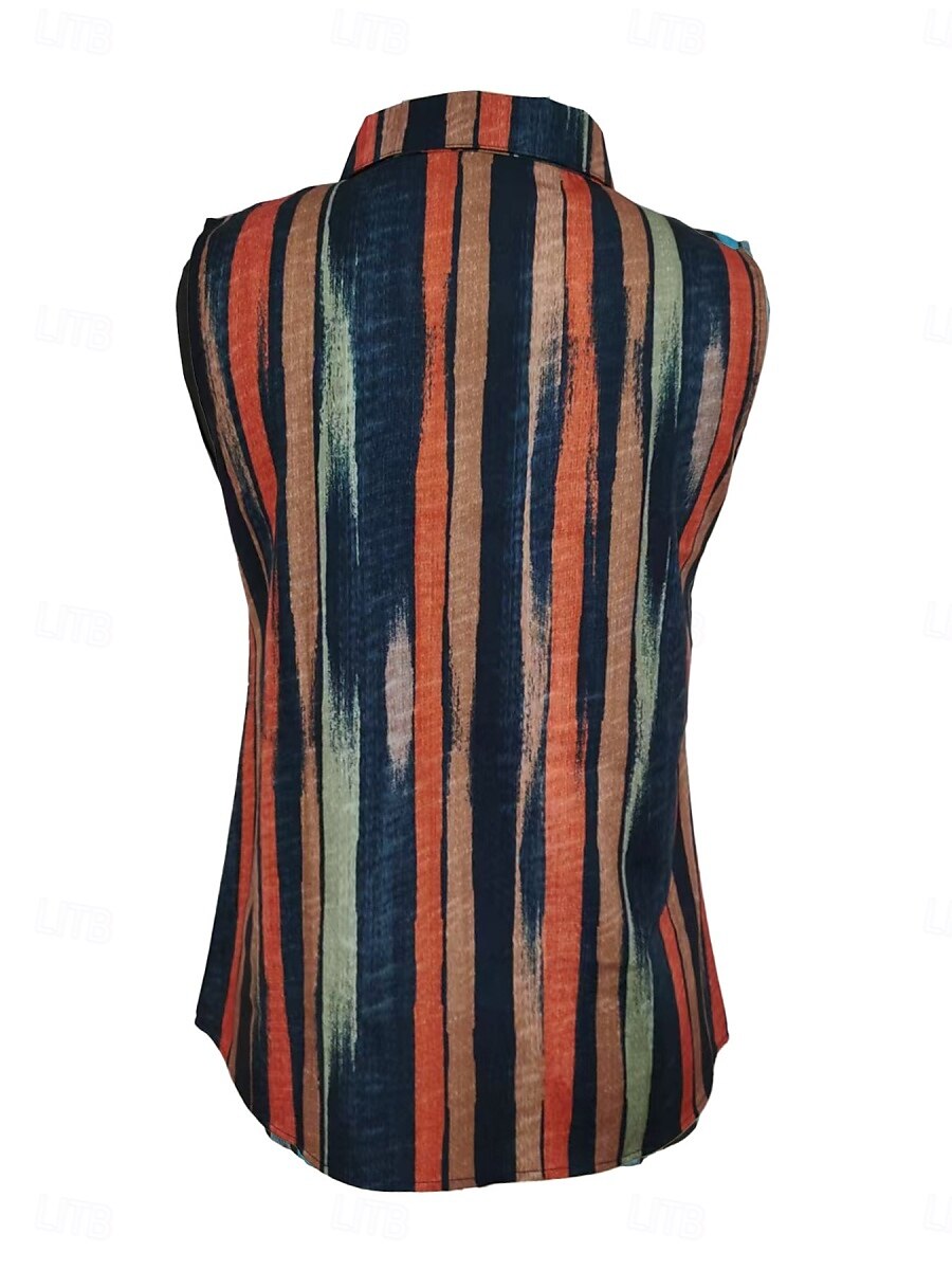 Women's Camisole Tank Top Striped Daily Casual Sleeveless V Neck Regular Tops Daily Buttons Print Yellow Red Blue Summer Spring 2025 - $16.99 –P2
