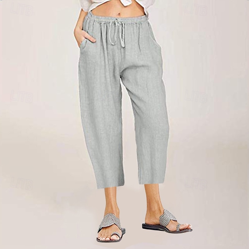 Per donna Pantaloni in cotone e lino Pantaloni capri Pantaloni Eleganti Streetwear Casual Lunghezza al polpaccio Naturale Semplice Tasca Design con Coulisse Elastica Comodo All'aperto All'aperto del 2025 a $24.99 –P10