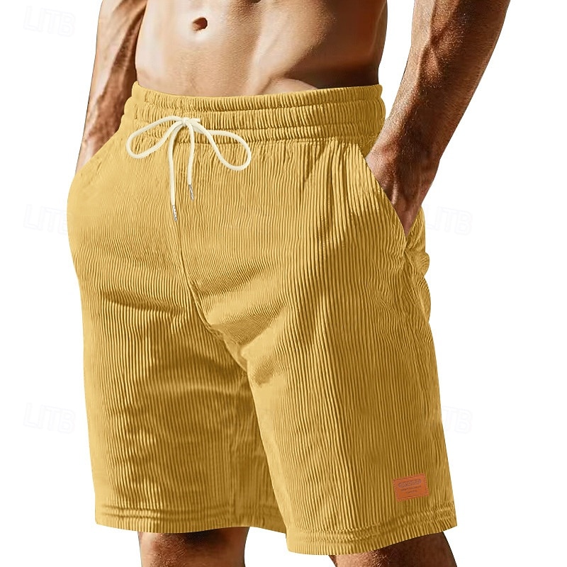 Men's Shorts Casual Shorts Corduroy Shorts Pocket Elastic Waist Textured Plain Comfort Breathable Knee Length Casual Outdoor Beach Vacation Fashion Black White Inelastic 2026 - $20.99 –P5