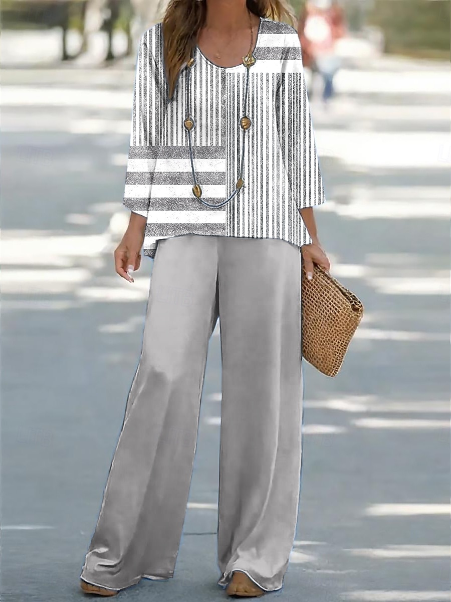 Per donna Camicia Blusa Senza Maniche Manica 3/4 Collo a U Grafico Geometrico A righe Stampato All'aperto Vacanza Casuale Rosa Blu Cachi Estate Vestibilità comoda del 2025 a $34.99 –P2