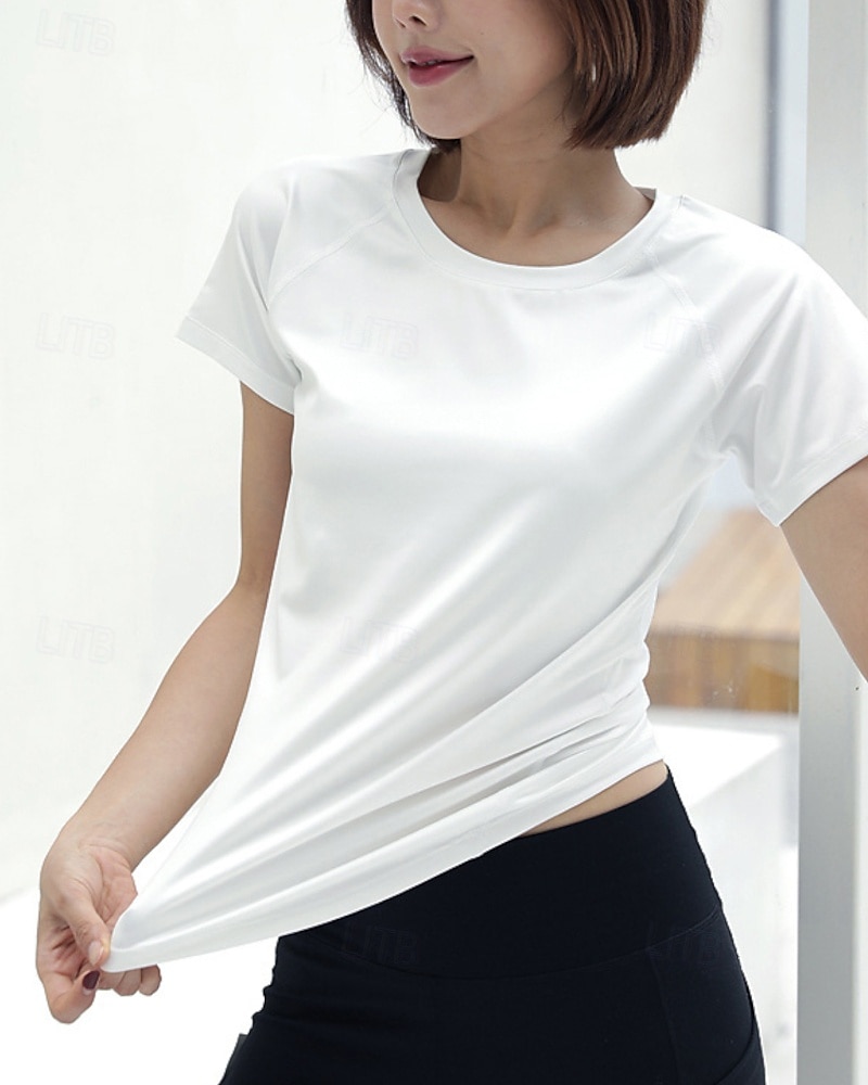 Mulheres Cor Sólida Camisa Esportiva Camisa de tênis Top de tênis Manga Curta Com Transparência Detalhes Refletores Pavio Humido Tênis Golfe Cooper Arredondar Preto Branco Verde Claro Roupas de tênis de 2026 por $18.99 –P2