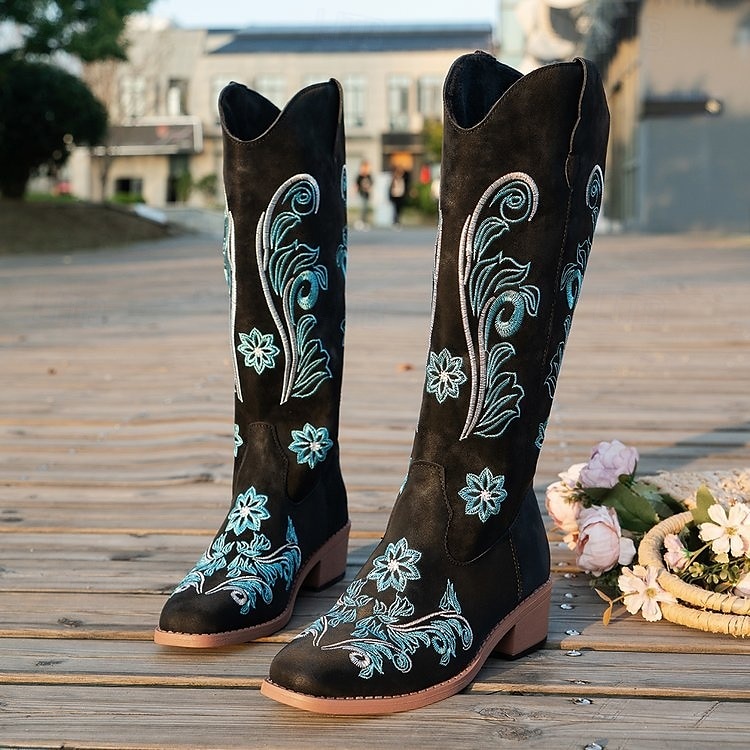 Retro 70. léta Divoký západ Boty Westernová bota Hippie Kovbojka Kovbojské Výšivka Maškarní kostým Dámské předvečer Všech svatých Karneval Párty Ležérní hudební festival Dospělé Boty 2025 - $54.99 –P3