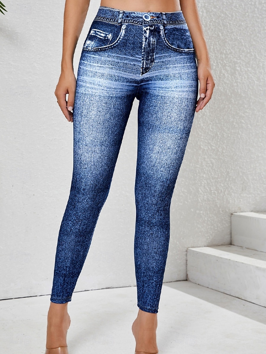 Women's Leggings Trousers 3D Print Chinos Vacation Streetwear Casual Full Length High Waist Plain Comfy Soft Comfortable Stretchy Outdoor Street Blue Dark Blue Gray Summer Skinny 2025 - $14.99 –P9