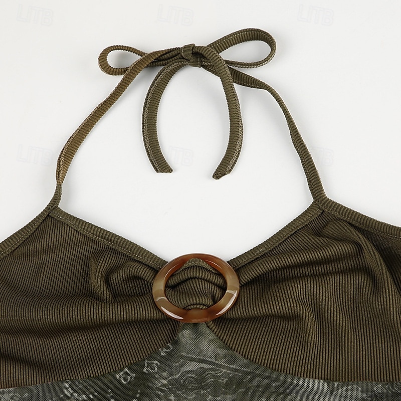 Pentru femei Cămașă Boho Bluză Floare Modern Boho Fără manșon Gâtul halter Topuri obișnuite Zilnic Concediu Ieșire Imprimeu Maro Trifoi Vară 2025 - $21.99 –P8