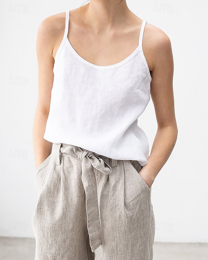 Naisten Pellava paita Pusero Camisole Tank Top Tavallinen Vapaa-aika Hihaton Tiukka pyöreä kaula-aukko Tavalliset topit Päivittäin Pyhäpäivä Avoin selkä Musta Valkoinen Purppura Kesä 2025 - $26.99 –P1