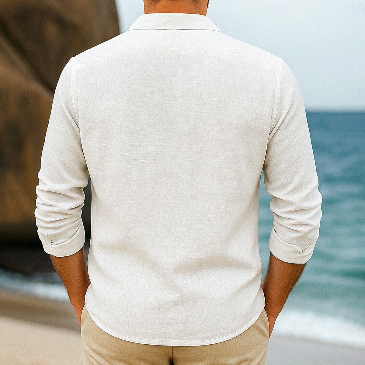 Herren Hemd Leinenhemd Guayabera Hemd Sommerhemd Strandhemd Einfarbig Urlaub Lässig Weiß Langarm Camp-Kragen Bekleidung Mehrere Taschen 2026 - $29.99 –P8
