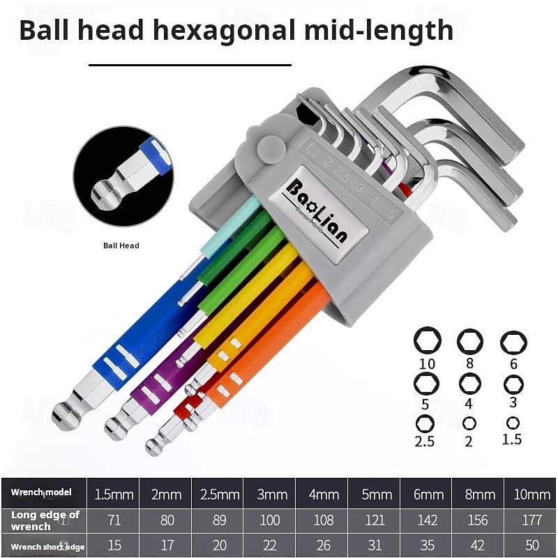 9 pcs Rainbow Allen Wrenches Set, Hex Key Set with Colored Short and Long Arm, Ball and Torx End, Metric 2025 - $15.99 –P2