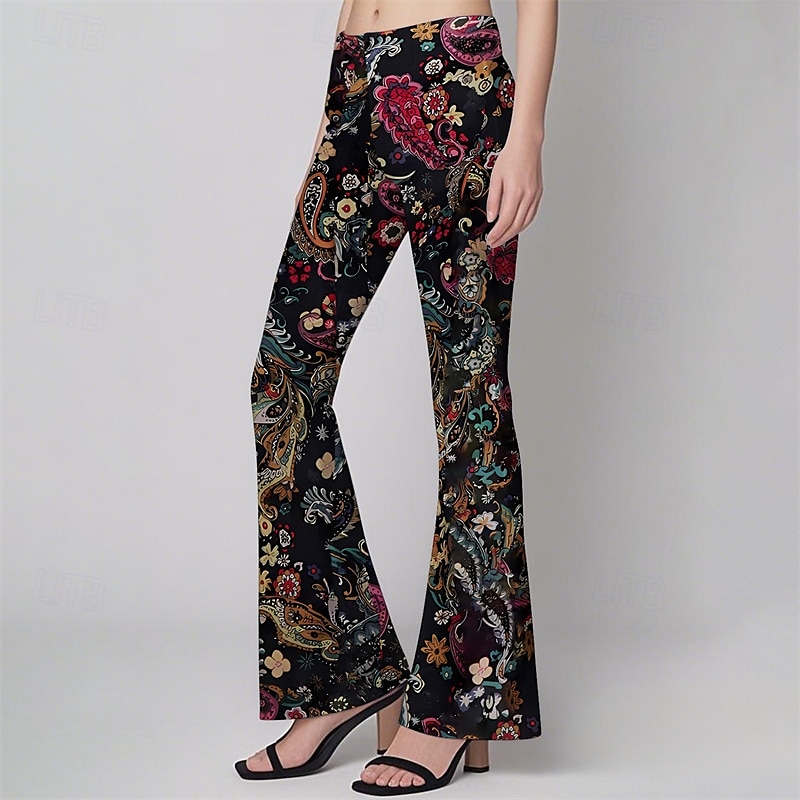 Retro Vintage Boho 1970er Schlaghosen Schlag-Leggings Hippie Disco Hohe Taille Paisley-Muster Stammes Kostüm Damen Halloween Karneval Urlaub Musikfestival Festival Erwachsene Hose 2026 - $21.99 –P5