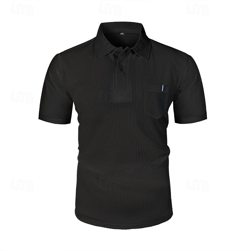 Herren Golfshirt Golf Poloshirts Arbeit Lässig Revers Kurzarm Basic Modern Einfach Knöpfe Jacquard Sommer Normale Passform Schwarz Weiß Marineblau Blau Meerblau Dunkelgray Golfshirt 2025 - $18.99 –P18