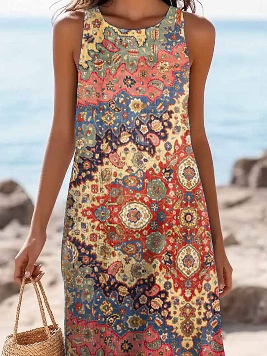Femmes Robe maxi Robe d'Été Robe fourreau Robe à épaules dénudées Occasionnel Sortir Plage Coupe régulière Graphique Tribal Sans manches Col en V Rouge orangé Été Printemps de 2025 ? $36.99 –P2