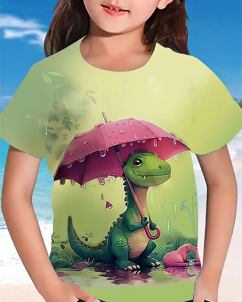 Girls' 3D Dinosaur T shirt Tee Short Sleeve Summer Spring Fashion Basic Kids 4-12 Years Crew Neck Outdoor Casual Daily Regular Fit 2026 - $11.99 –P2