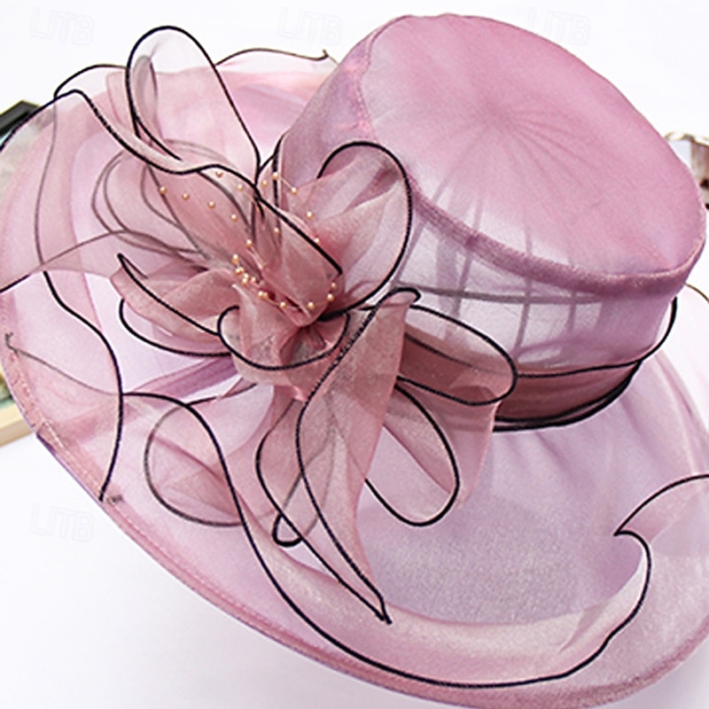 Hatter organza Bryllup Aftenselskap Te Fest Strand Hesteløp Elegant søt stil Solbeskyttelse Med Blomster Hodeplagg Hodeplagg 2025 - $16.99 –P7