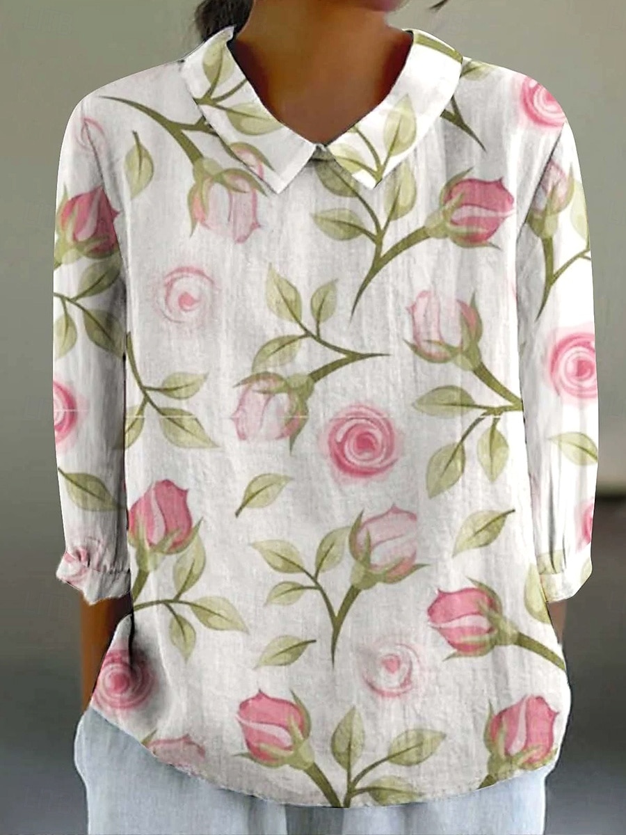 Femmes Chemisier Fleuri Graphique Abstrait ancien Tropical Élégant Manche Courte Col de chemise Hauts Réguliers Travail Quotidien Imprimé Rose pâle Noir Vert Claire Rouge Bleu clair Été Printemps de 2025 ? $23.99 –P5