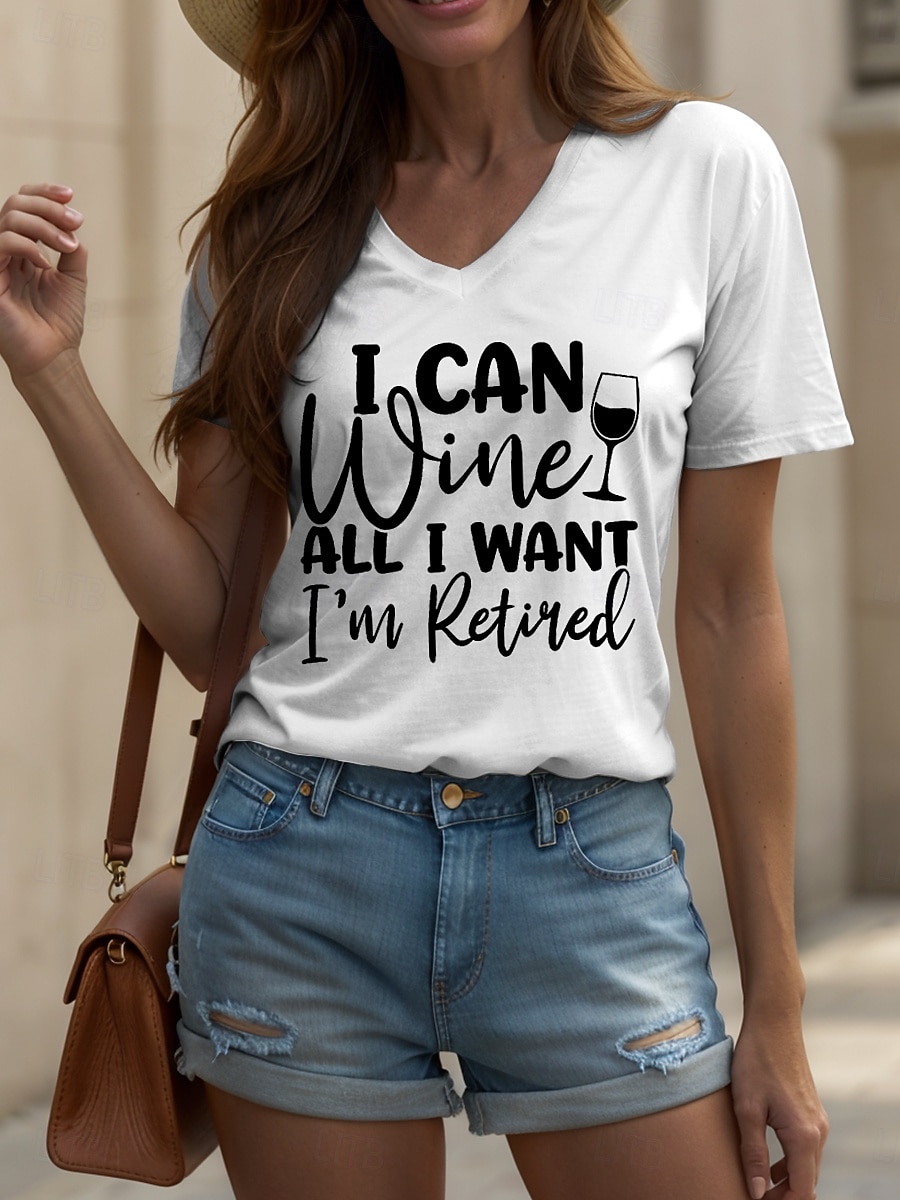 Women's T Shirt Retired Graphic Letter Vintage Stylish Classic Short Sleeve V Neck Regular Tops Daily Print Black White Yellow Red Blue Summer 2026 - $21.99 –P4