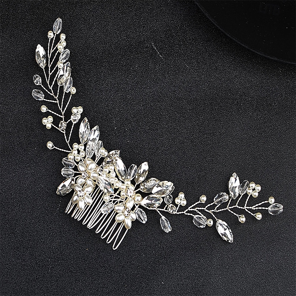 Haarschmuck für die Hochzeit, glitzernder Kristall-Haarkamm, goldfarbene Perlen-Kopfbedeckung für Brautjungfern, Blumen-Kopfschmuck für Frauen und Mädchen 2025 - $10.99 –P3