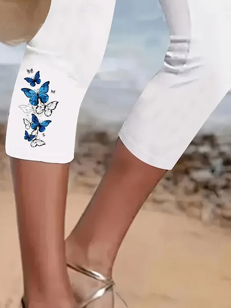 Női Capri nadrágok Leggingek Szabadság Szüret Divat Borjú-hossz Magas derék Grafika Pillangó Hímzett Zseb Nyomtatás Légáteresztő Mekano Nyúlós Szabadtéri Vakáció Utca Fekete Fehér Nyár Tavasz 2025 - $18.99 –P3