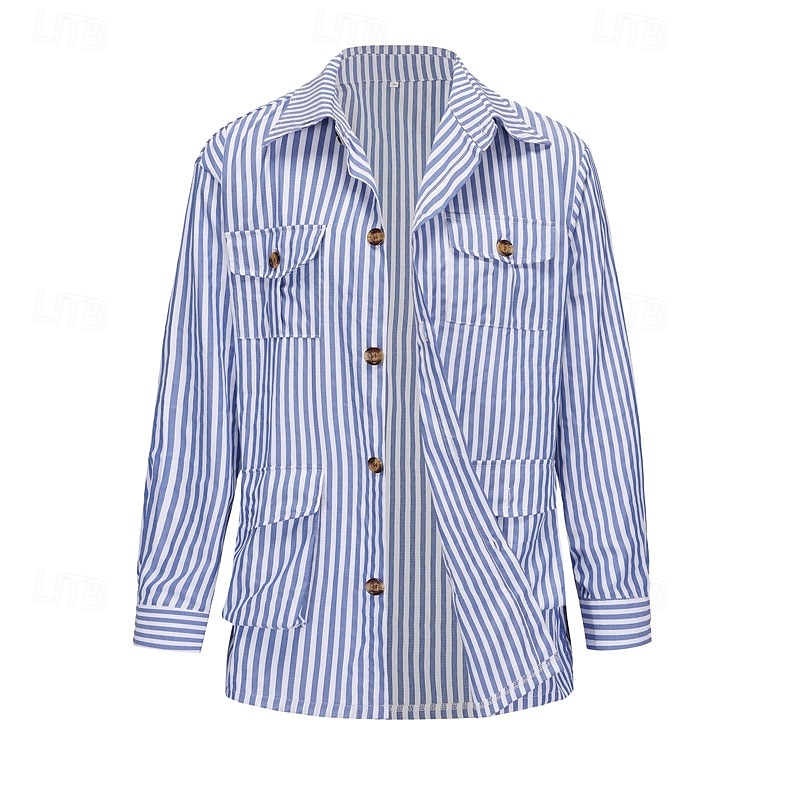 Homens jaqueta leve jaqueta de verão Jaqueta de Camisa Jaqueta de Transição Férias Diário Bolsos Verão Primavera Riscas Moda Clássico Lapela Padrão Rosa claro Azul Verde cáqui Casaco de 2025 por $30.99 –P8