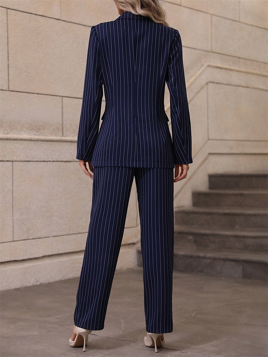 Due Pezzi Completo Pantalone Abito da cerimonia per signora Elegante Semplice Colletto a Camicia Lunghezza al pavimento Poliestere Manica Lunga con Tinta unita 2025 del 2025 a $129.99 –P2