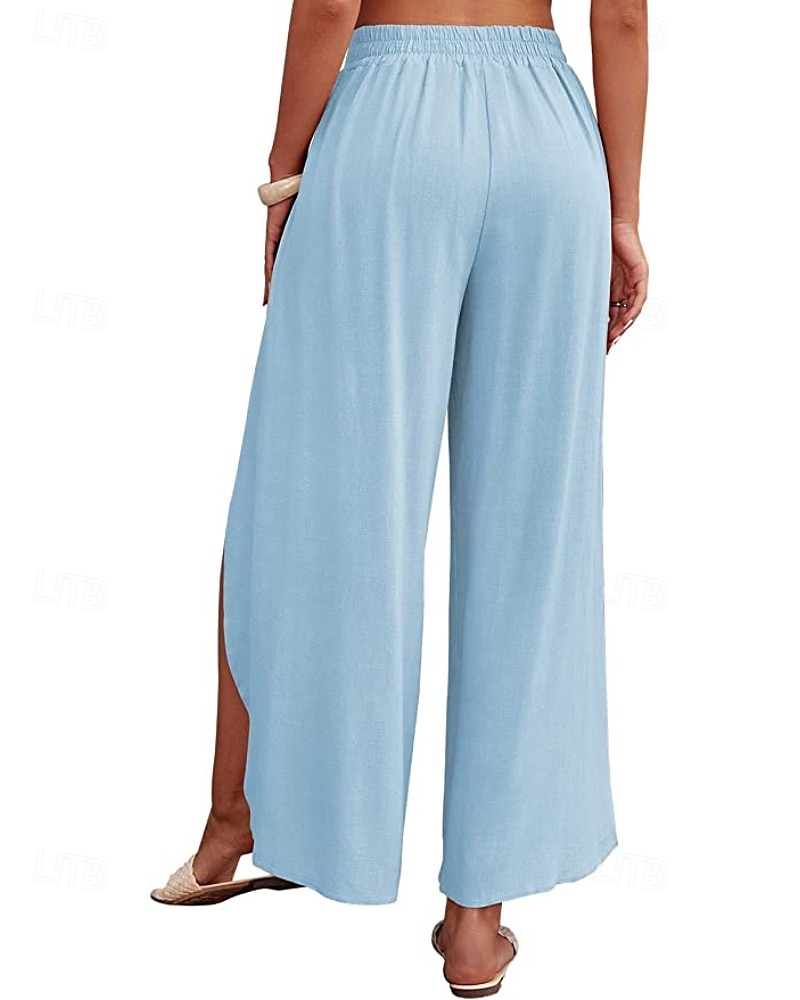 Mujer Pantalones de lino y algodón pantalones Casual Longitud total Cintura Media Plano Cintura elástica Separado Al Aire Libre Cómodo Festivos Ropa Cotidiana Fin de semana Albaricoque PEC Celeste 2025 - $25.99 –P18