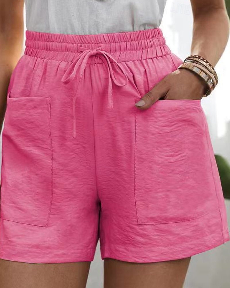 Femmes Shorts Slacks Streetwear Occasionnel Court Naturel Uni Avec Poches Conception à cordon élastique Confortable Extérieur Sortir Abricot Jacinthe Noir Blanche Été Coupe régulière de 2025 ? $23.99 –P8