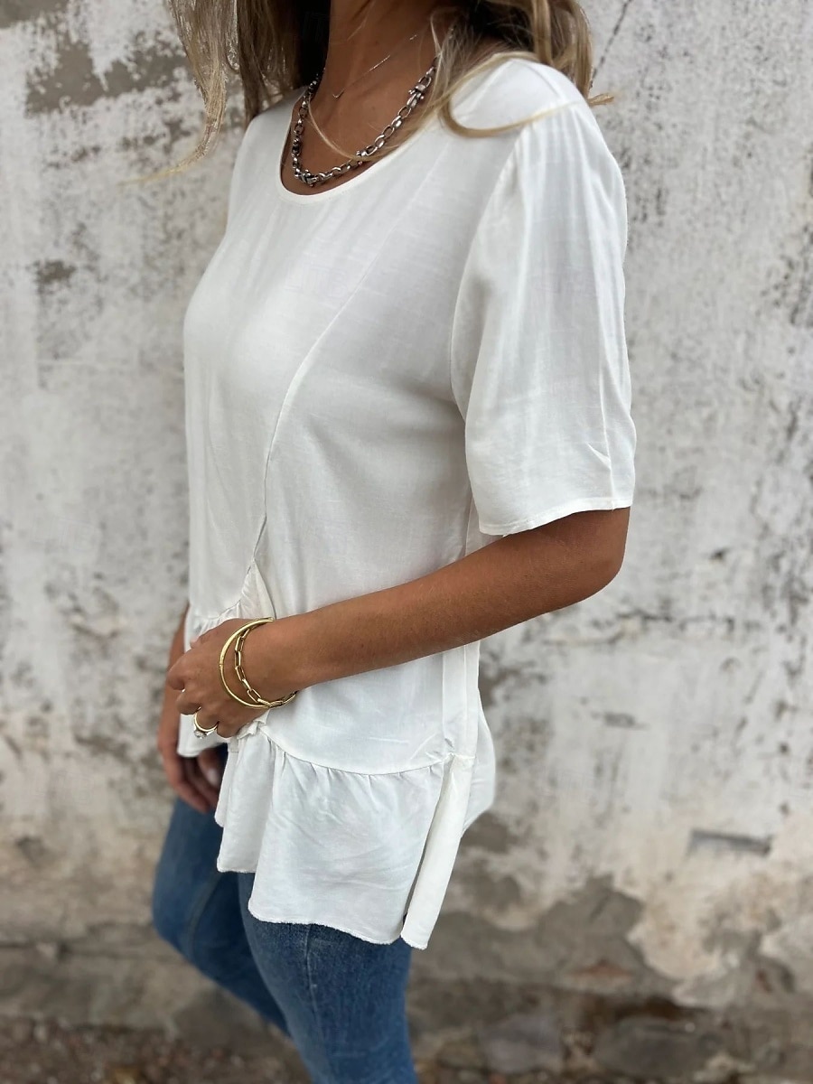 Pentru femei Tricou Grafic Modă Modern Casual Manșon scurt Stil Nautic Topuri obișnuite Zilnic Sfârșit de săptămână Bufantă Asimetric Negru Alb Roz Îmbujorat Albastru piscină Vară 2025 - $18.99 –P15