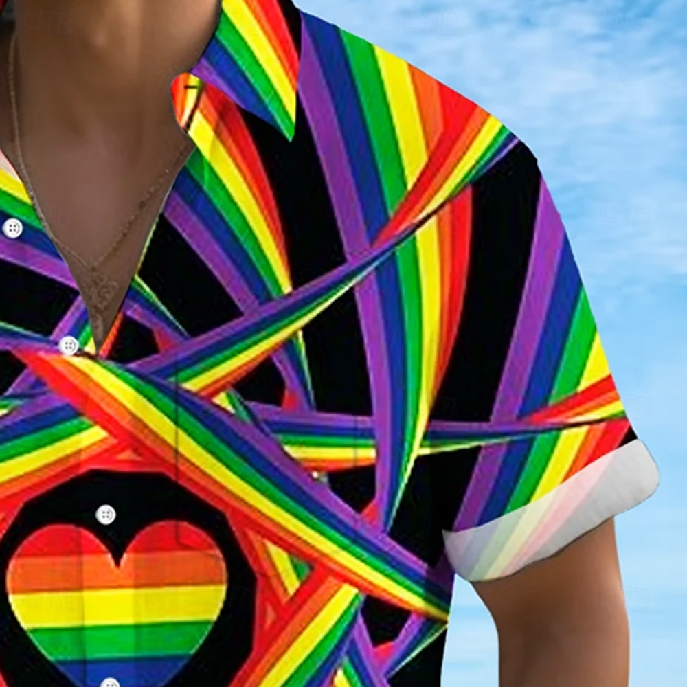 Hombre Arco iris LGBT Orgullo Camisa Camisa de verano Abotonar la camisa Manga Corta Moda informal Festivos Ropa de calle Verano Primavera Cuello Vuelto Impresión 3D camisas con cuello Un bolsillo 2025 - $23.99 –P2