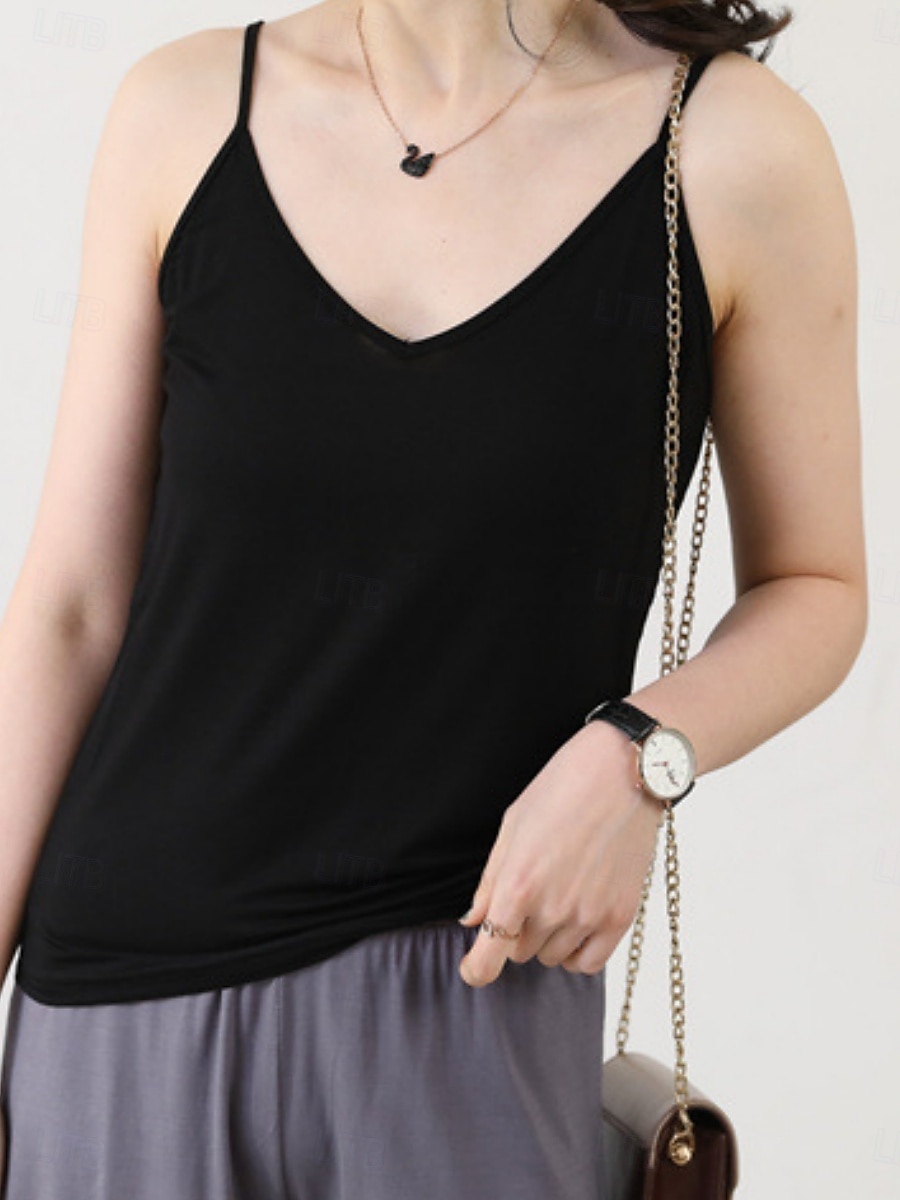 Women's Camisole Tank Top Solid Color Daily Sleeveless Crew Neck Regular Tops Daily Backless Light Blue Iron Gray Denim Blue Matcha green Black Summer 2025 - Kč349 –P3