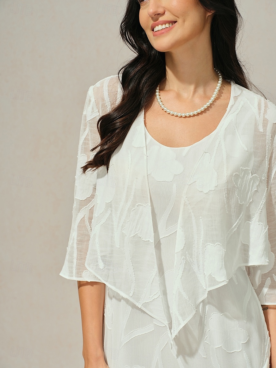 Dame Trekker på skuldrene Helfarge Blomstret Grafisk Elegant Stilfull Grunnleggende 3/4 ermer Asymmetrisk Crop Tops Bryllupsgjest Strandbryllup Paljetter Lapper Hvit Sommer Vår Høst 2025 - $39.99 –P4