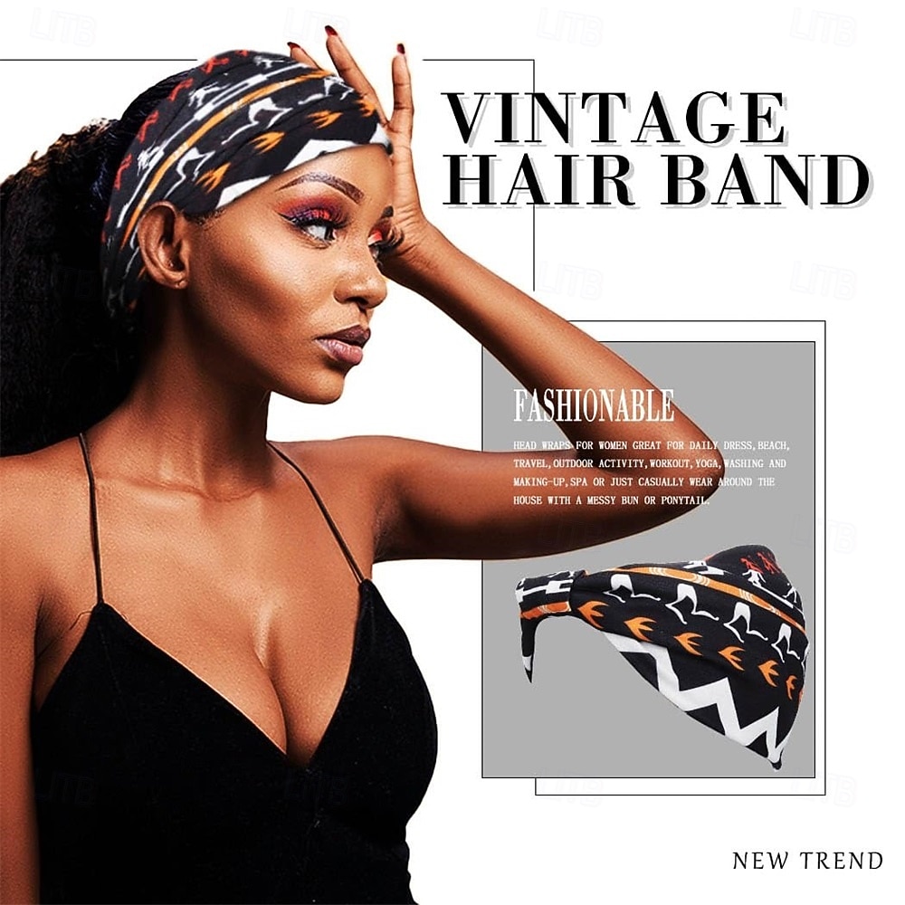 African Headbands Boho Knotted Hairbands Stretch Wide Head Wraps Elastic Yoga Turban Hair Scarfs Workout Printed Hair Accessories for Women Pack of 4 2026 - $11.99 –P4