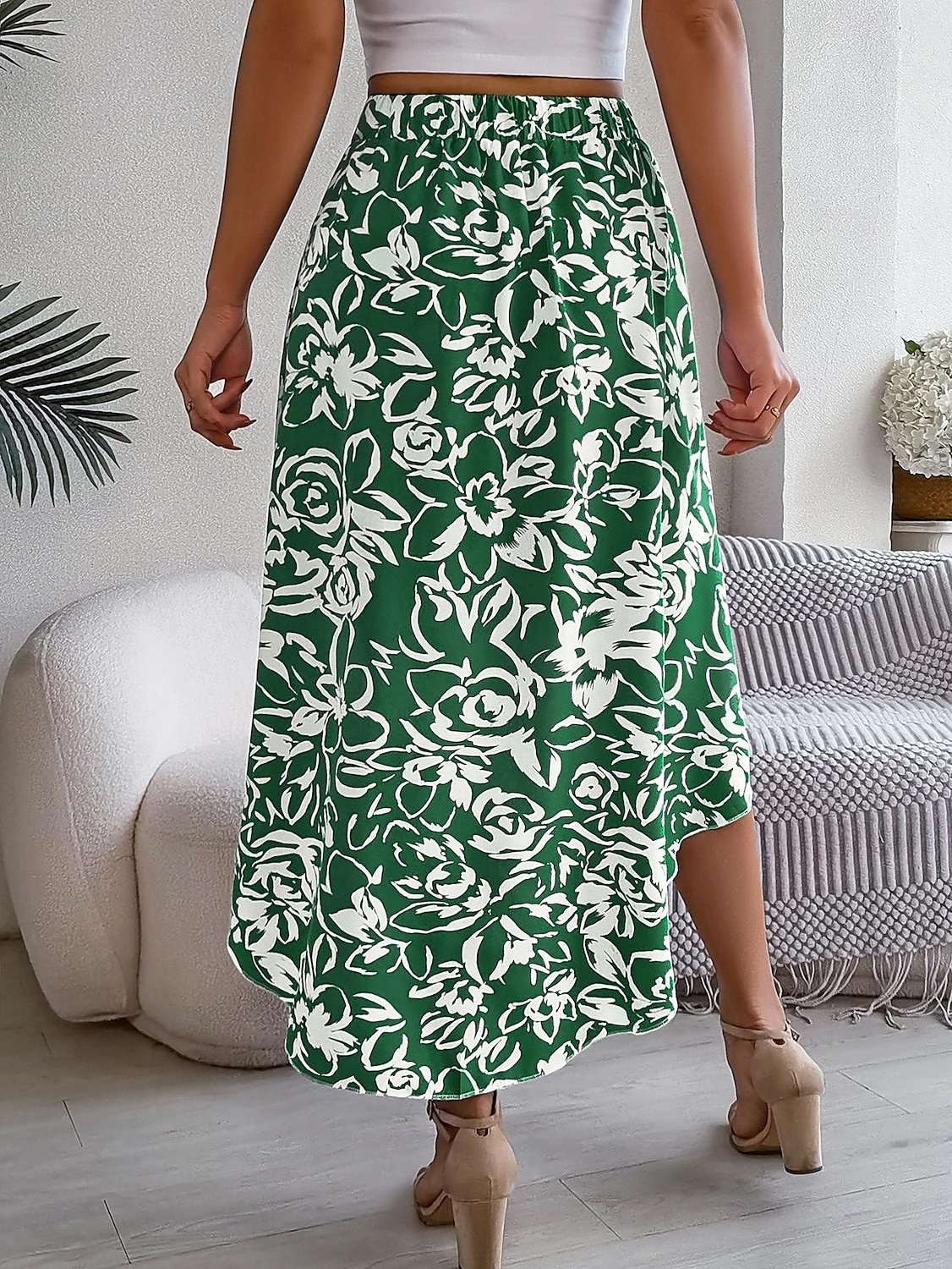 Damen Rock A-Linie Mode Lässig Maxi Hohe Taille Röcke Blumenmuster Rüsche Tasche Druck Mikroelastisch Straße Täglich Fuchsie Grün Hellblau Sommer Polyester 2025 - $22.99 –P12