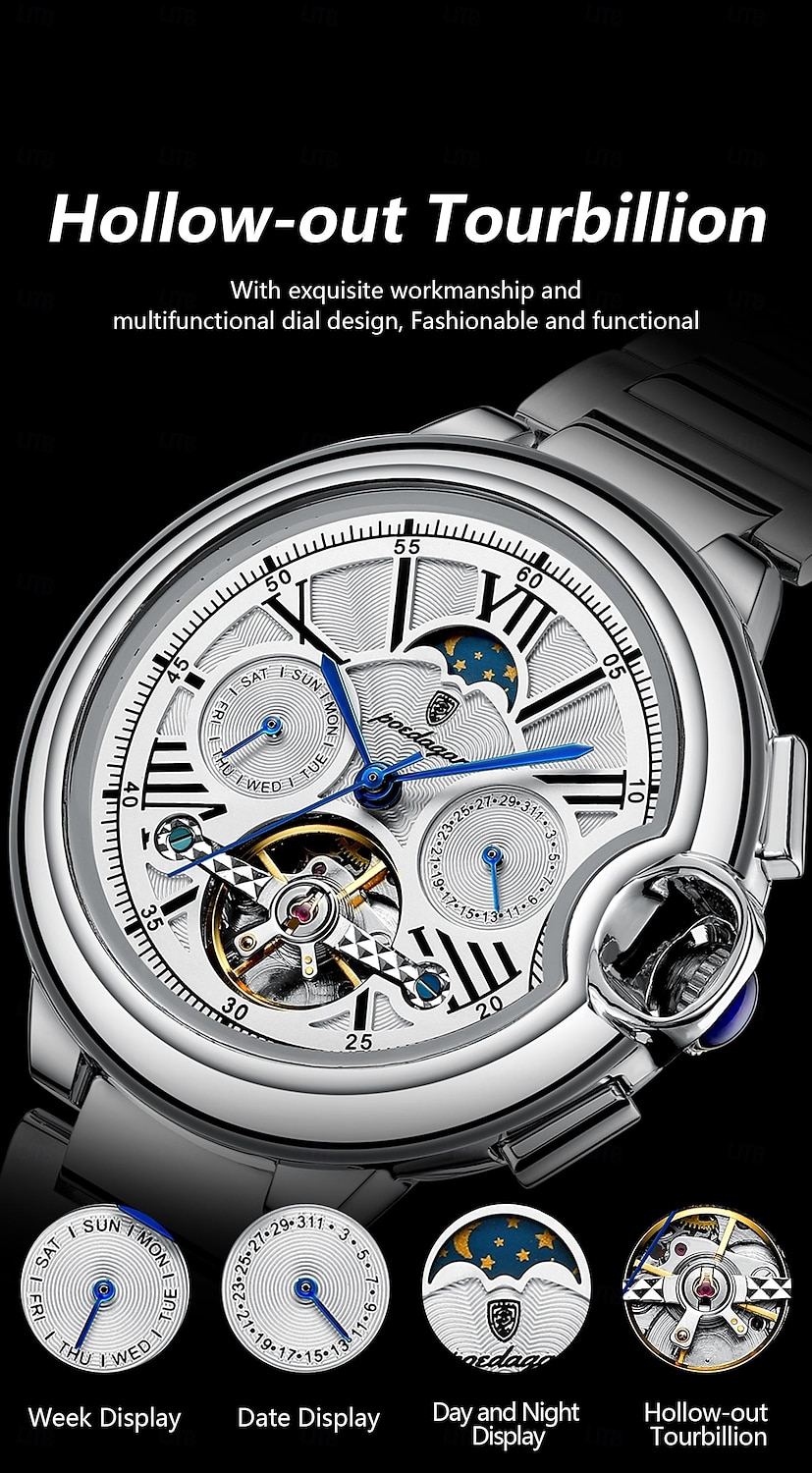 Luxury Man Watch Hollow Tourbillon Automatic Mechanical Men Watch Waterproof Date Week Stainless Steel Men's Watches 2025 - $63.99 –P4