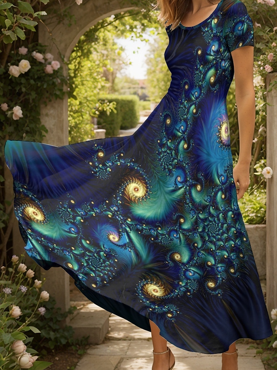 Femmes Robe maxi Robe Décontractée Robe trapèze Robe d'été Élégant Vacances Occasionnel Coupe régulière Graphique Abstrait Manche Courte Col carré Rouge Bleu Violet Vert Été Printemps de 2025 ? $31.99 –P3
