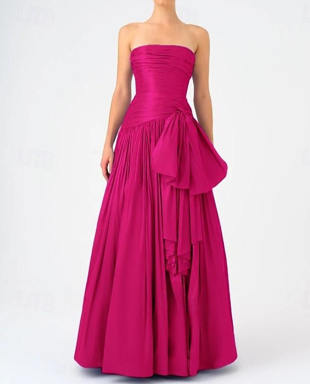 Vestido de Noite A-Line Vestido Elegante Tafetá Casamento Formal Comprimento até o Chão Sem Mangas Sem Alças Chiffon com Laços Detalhes Ruchados de 2025 por $148.99 –P6