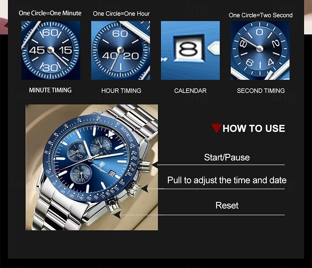 Роскошные бизнес-мужские часы – водонепроницаемые кварцевые наручные часы стальной браслет для формальной и повседневной носки с отображением даты 2026 - $24.99 –P5