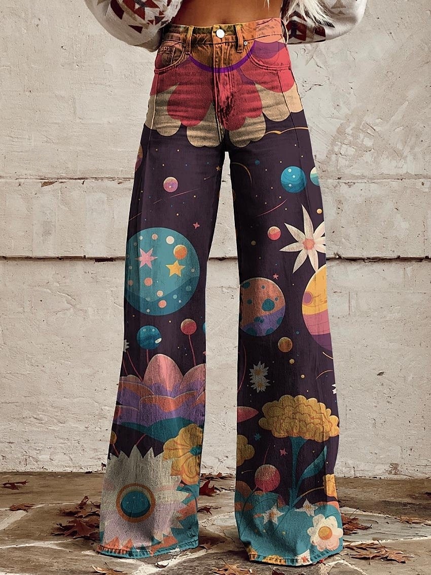 Retro / vintage Bohem 1970erne Bukser Bukser med brede ben Hippie Disk Høy Midje Blomstret Fuskejeans-stil Kostyme Dame Karneval musikk festival Pride-parade Retro-temafest Voksen Bukser 2026 - $35.99 –P2